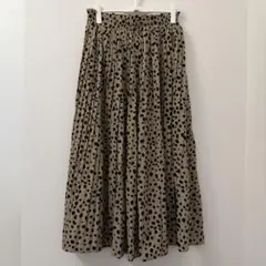 大きいサイズフレアスカート ベージュ 黒 水玉模様