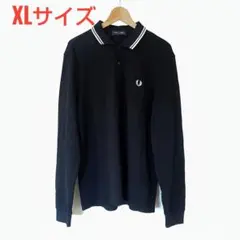【XLサイズ】FRED PERRY M3636 長袖ポロシャツ 黒×白 刺繍ロゴ