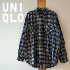OLD UNIQLO ネルシャツ チェック柄 ネイビー系 XL 長袖シャツ