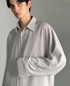 【美品】新品・未使用 メンズ 刺繍 花柄 長袖シャツ