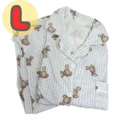 ルームウェア パジャマ 韓国 クマ柄 熊 部屋着 新品 L 韓国 前開き 長袖