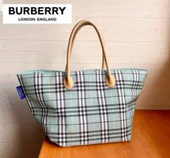 バーバリーブルーレーベル ナイロン トートバッグ/台型/大容量/スカイブルー 青
