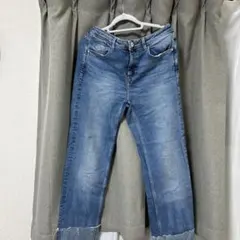 ZARA ブルーデニム ストレート フリンジ裾