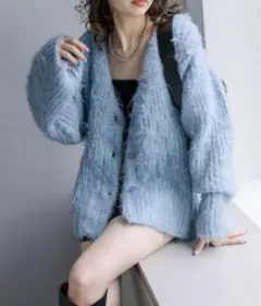 mystic ウール混シャギーカーディガン