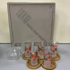 E-2 昭和レトロ 食器セット ガラス器 グラス 竹製コースター 計3種類15点