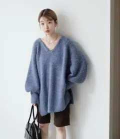 Kastane カスタネ前後2WAYメランジVあきニットプルオーバー