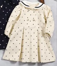 アプレレクール【90】長袖セーラーワンピース/ドット/アイボリー