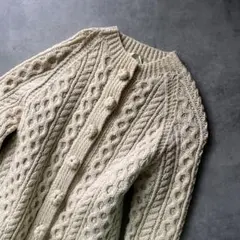 アイリッシュウール　厚手　ロング　アラン　フィッシャーマン　ニット　カーディガン