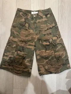 TRIFLE カモフラージュハーフダメージカーゴデニムパンツ