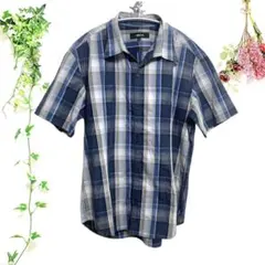 コムサ イズム　シャツ【Ｍ】青　チェック柄　綿100%  爽やか　美品　お洒落