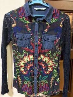 Desigual デシグアル 長袖シャツ レース切替 ペイズリー柄のサムネイル