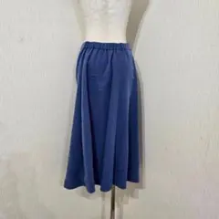 エイミーロウ フレアスカート（M）ブルー系 ミモレ丈 バックゴム 上品のサムネイル