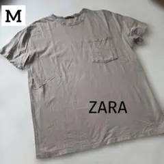 【ZARA】メンズ　Tシャツ　胸ポケット　M モカ　半袖　コットン