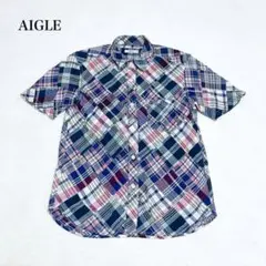 エーグル　半袖シャツ(S)メンズ　チェック柄　大人カジュアル　アウトドア　着回し