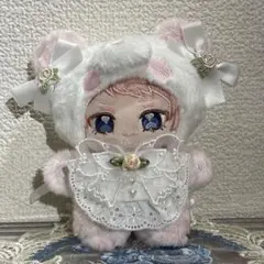 ぬい服　スタイ　白　バラ　レース　刺繍　10cm リボン　フリル　いつぬい