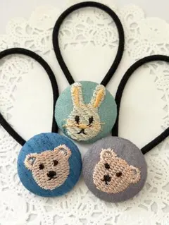 【X】インド刺繍 27 ㎜ ヘアゴム 3個セット