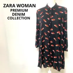 ZARA WOMAN オープンカープリント柄 長袖ロングシャツ チュニック