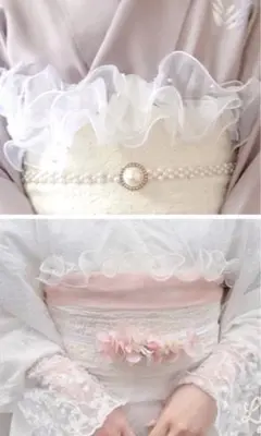 レディース　浴衣　フリル　パール オーガンジー　帯揚げ　ホワイト　袴　振袖