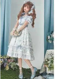 パンジー柄ロリータワンピースM美品半袖フリル