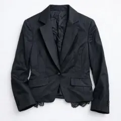 極美品 アバハウス カシミヤ混 裾レース付 テーラードジャケット ストライプ 黒