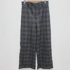 ジーユー|チェック ワイドパンツ【L】ハイウエスト バックゴム ゆったり グレー