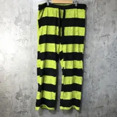 Y5952古着　柄パンツ　パジャマパンツ　黄緑　黒　90s Y2K