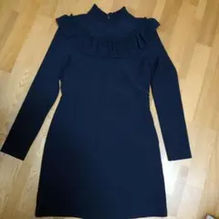 H＆M ブラックフリル付きハイネック ミニワンピース
