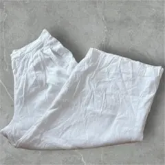 GALLORIA ホワイト ワイドパンツ サイドポケット付き　【LL】 リネン混