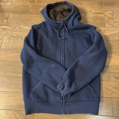【L】ユニクロ　フード付き　フルジップ　裏ボアパーカー長袖　ネイビー　メンズ