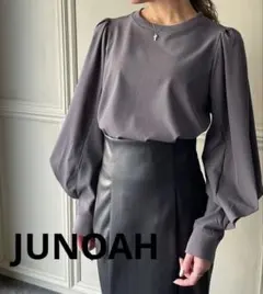 新品タグ無◆JUNOAHジュノア◆パフスリーブボリューム長袖ブラウスMチャコール