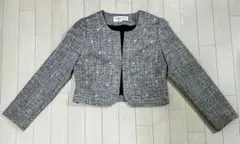 美品　東京ソワール ツイード キラキラ ラメ 刺繍 ノーカラージャケット