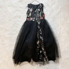 子供用ドレス チュール 花柄 刺繍 ノースリーブ 発表会 結婚式 150 黒のサムネイル
