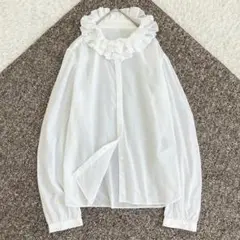 極美品✨マーガレットハウエル 長袖シャツ 襟フリル 洗える ホワイト 白 M