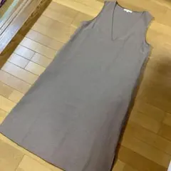 美品　シューラルー　ウール調深Vネックジャンドレ　ブラウンチェック