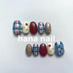 【8】チェック　赤　白　青　ガーリー　ネイル　ネイルチップ　ジェルネイル