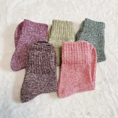 靴下 レディース 厚手ソックス 秋冬柄 冷え性 5色5足組セット