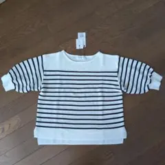 白黒ストライプ 半袖ニットセーター 36/S