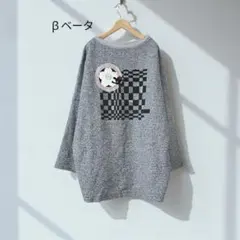 β ベータ カットソー【13】ニット　コットン アート柄 グレー m305