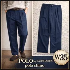 90s-00s ラルフローレン ポロチノ 2タック W35 ネイビー ワイド