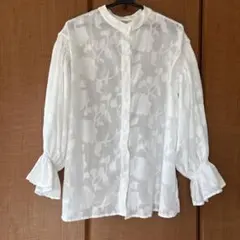 o.s.k シアー花柄ジャガード　ブラウス　キャンディスリーブ