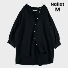 Naflat ナフラット バンドカラーシャツ アシメヘム　黒 L ゆったり