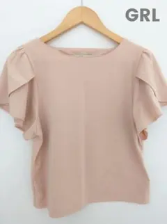GRL グレイル フリル袖 Tシャツ カットソー ピンクベージュ M