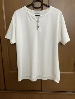 OASISリブ Tシャツ ホワイト ヘンリーネック