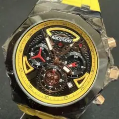 新品 AOCASDIY クロノグラフウォッチ ラバーベルトメンズ腕時計イエローH