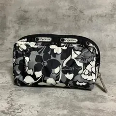 ✨美品✨レスポートサック ポーチ 化粧ポーチ モノトーン 花柄 ブラック