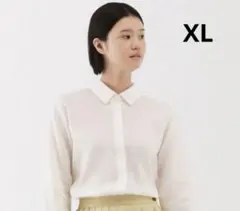 無印良品 MUJI リネン洗いざらしレギュラーカラー長袖シャツ 婦人 白 XL