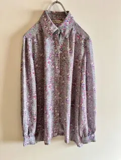 小花柄　グレー　シフォン　ブラウス　ビンテージ　ヴィンテージ シフォン　シャツ