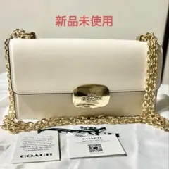 COACH レザー チェーンショルダーバッグ アイボリー タグのサムネイル
