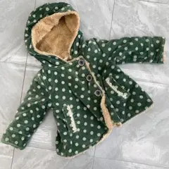 Seraph フード付きコート 水玉柄 裏起毛 綿100% グリーン 90cm