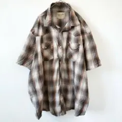 ラングラー ウエスタンシャツ 半袖 チェック 3XL 茶 ストリート ゆるだぼのサムネイル